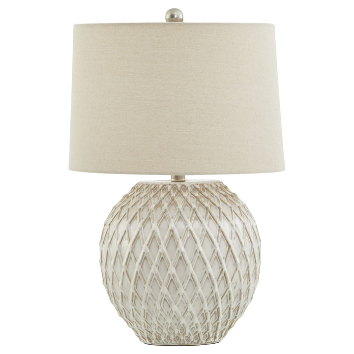 Lattice Ceramic Table Lamp With Linen Shade - Reposing