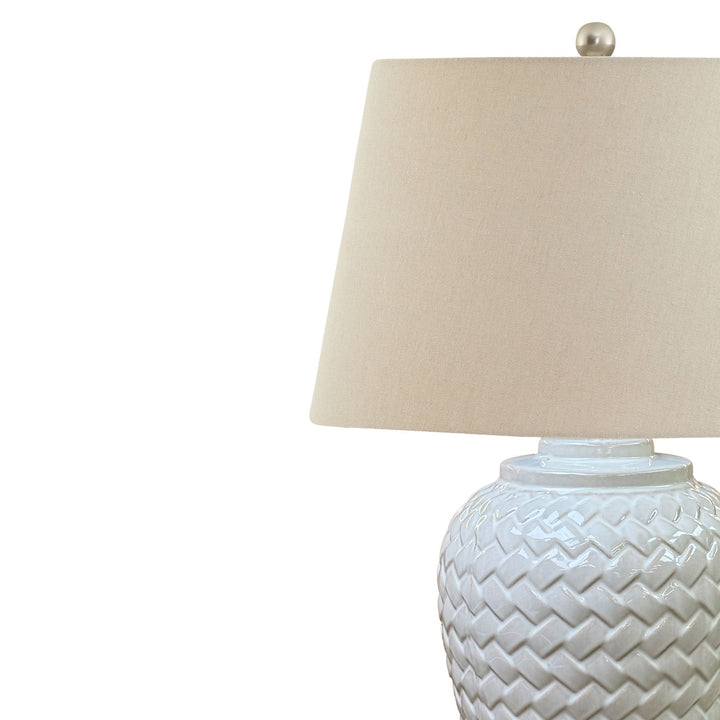 Woven Ceramic Table Lamp With Linen Shade - Reposing