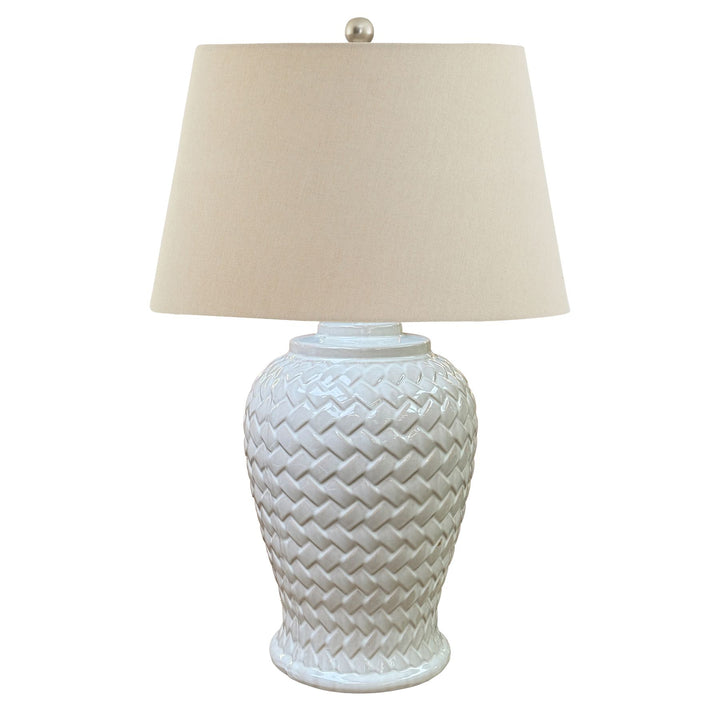 Woven Ceramic Table Lamp With Linen Shade - Reposing