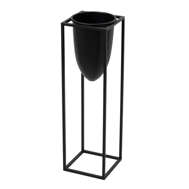Matt Black Bullet Planter On Black Frame - Reposing