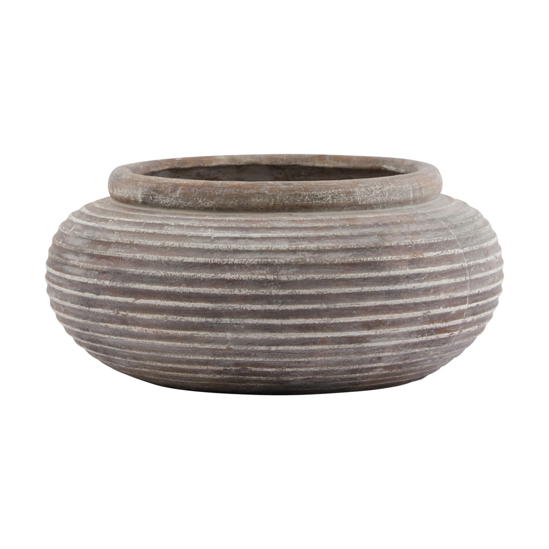 Reposing V Siena Brown Round Ribbed Planter